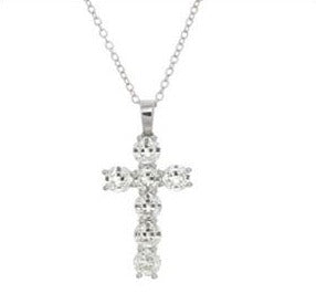 14K White Gold 7 Diamond Cross (4 Prong)-Necklaces-YARIV-