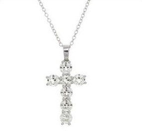 14K White Gold 7 Diamond Cross (4 Prong)