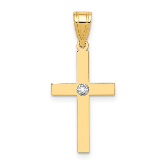 14K Yellow Gold Diamond Small Cross Pendant-Charms & Pendants-Maurice's Jewelers-