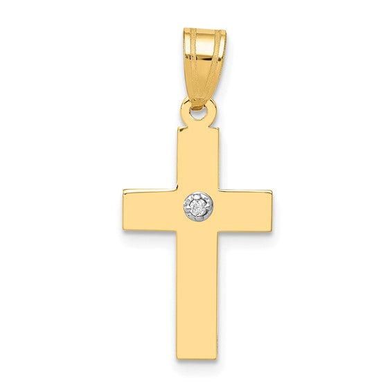 14K Yellow Gold Diamond Medium Cross Pendant-Charms & Pendants-Maurice's Jewelers-