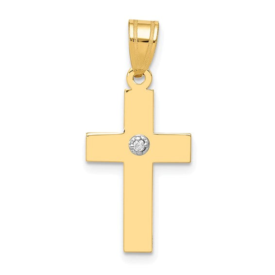 14K Yellow Gold Diamond Medium Cross Pendant
