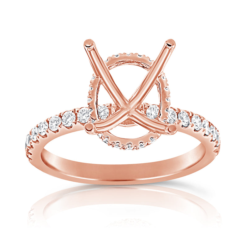 14K Rose Gold Diamond Oval French Halo Mounting