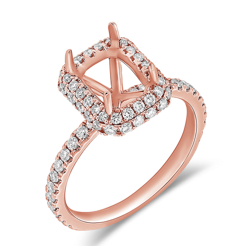 14K Rose Gold Diamond Emerald/Radiant Halo Mounting