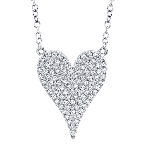 14K White Gold Pave Diamond Heart Necklace (Medium)