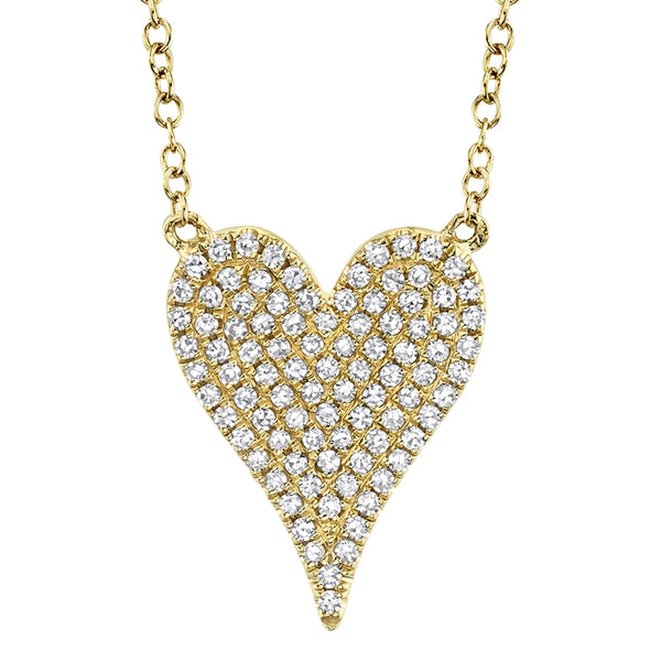 14K Yellow Gold Pave Diamond Heart Necklace (Medium)