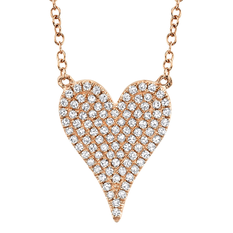 14K White Gold Pave Diamond Heart Necklace (Medium)