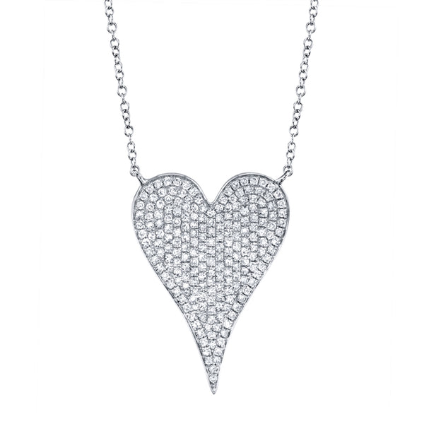 14K White Gold Diamond Heart Necklace (Large)