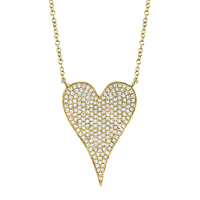 Large Diamond Heart Necklace in Yellow Gold