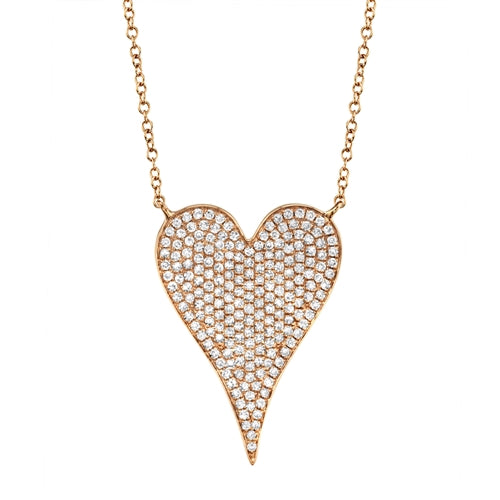 14K Yellow Gold Pave Heart Necklace (Jumbo)