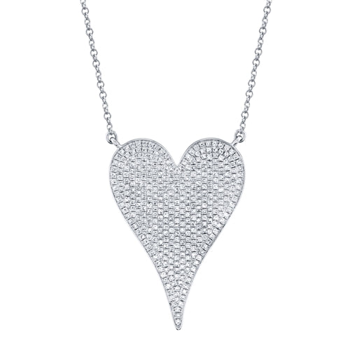 14K White Gold Pave Heart Necklace (Jumbo)