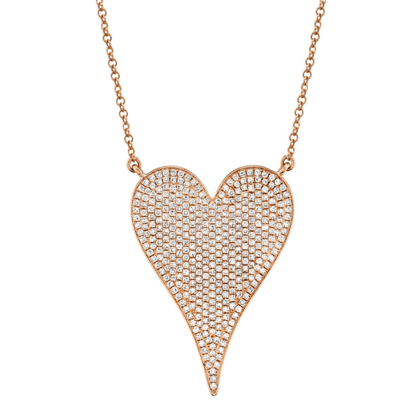 14K Rose Gold Pave Heart Necklace (Jumbo)