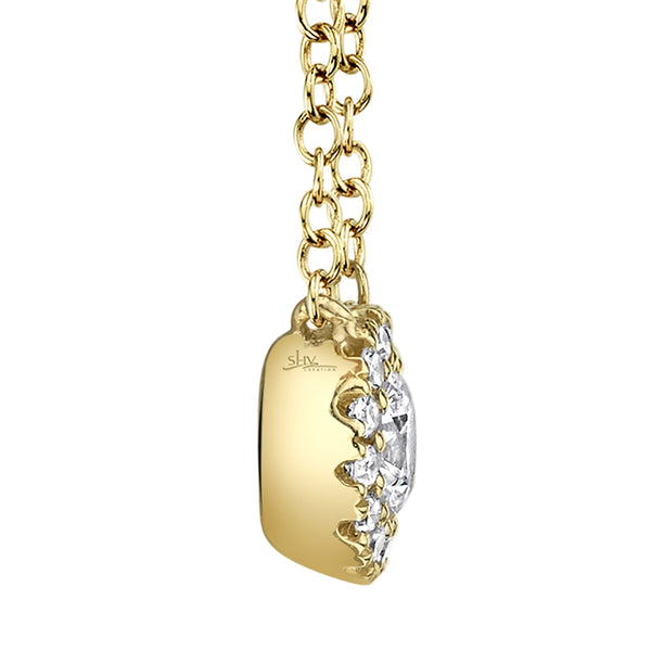 14k Yellow Diamond Halo Solitaire Necklace