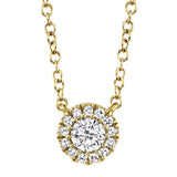 14k Yellow Diamond Halo Solitaire Necklace
