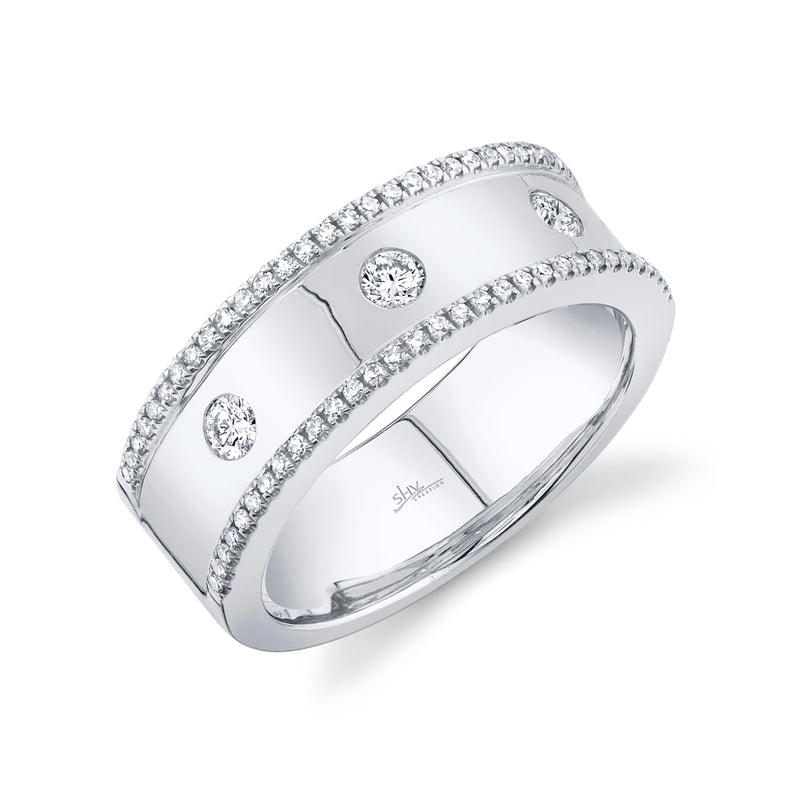 14K White Gold Diamond High Polished Band