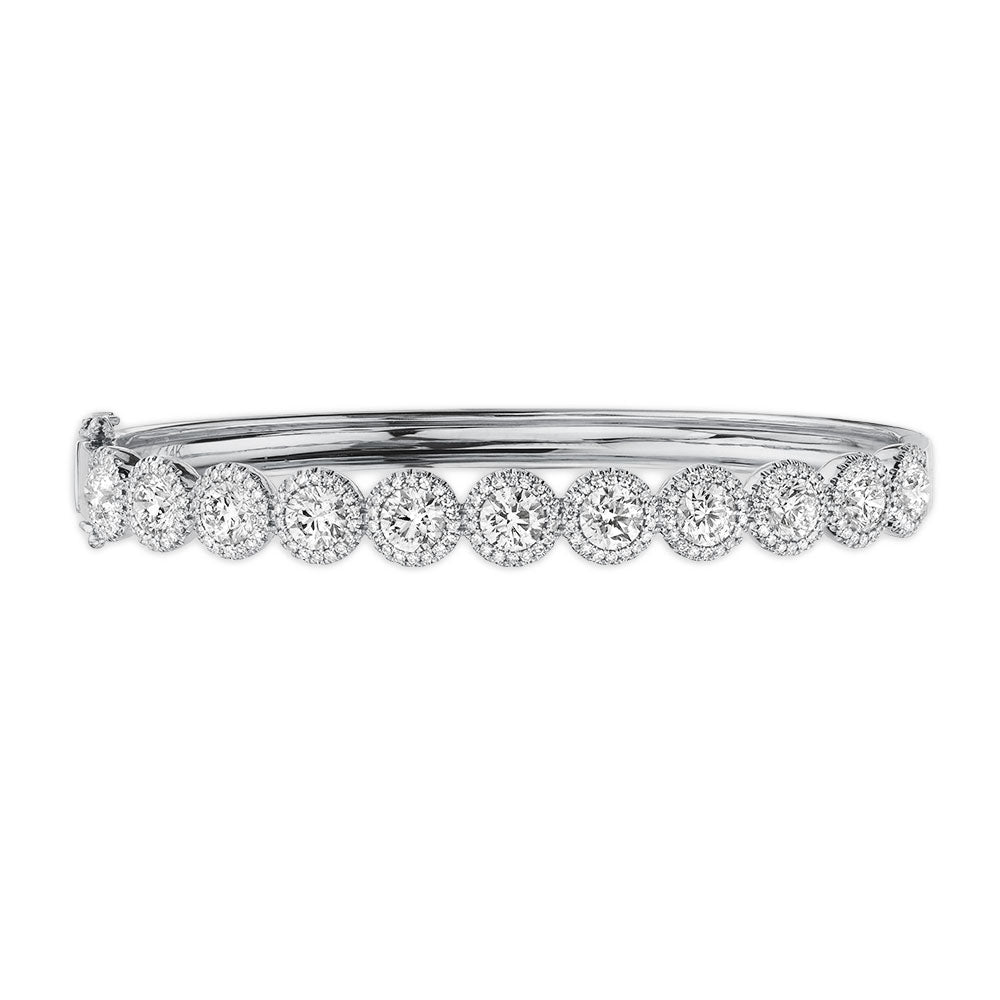 14K White Gold Diamond Halo Hinged Bangle (Large)-Bracelets-Maurice's Jewelers-WHITE GOLD-
