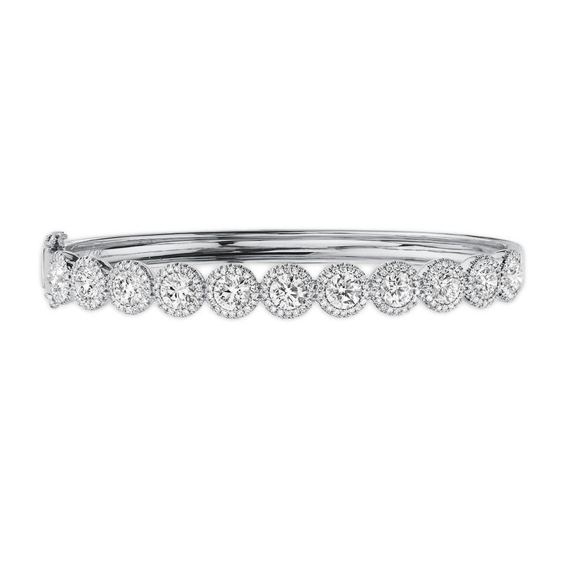 14K Yellow Gold Diamond Halo Hinged Bangle (Large)