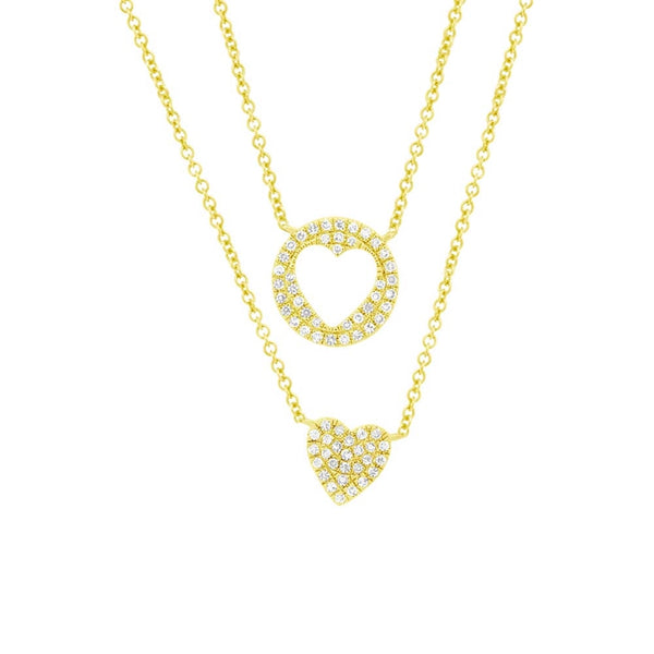 14K Yellow Gold Diamond Double Heart Necklace-Necklaces-Maurice's Jewelers-