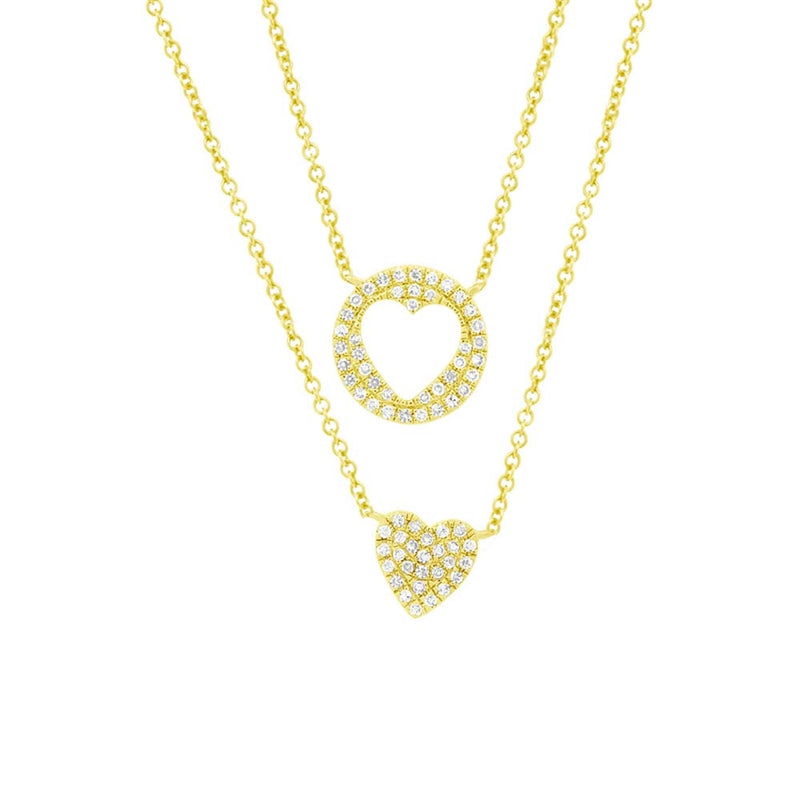 14K Yellow Gold Diamond Double Heart Necklace