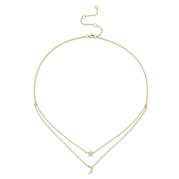 14K Yellow Diamond Moon & Star Necklace-Necklaces-Maurice's Jewelers-