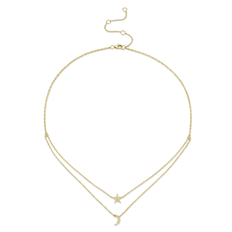 14K Yellow Diamond Moon & Star Necklace-Necklaces-Maurice's Jewelers-