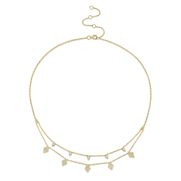 14K White Gold Diamond Charm Double Row Necklace-Necklaces-Maurice's Jewelers-YELLOW GOLD-