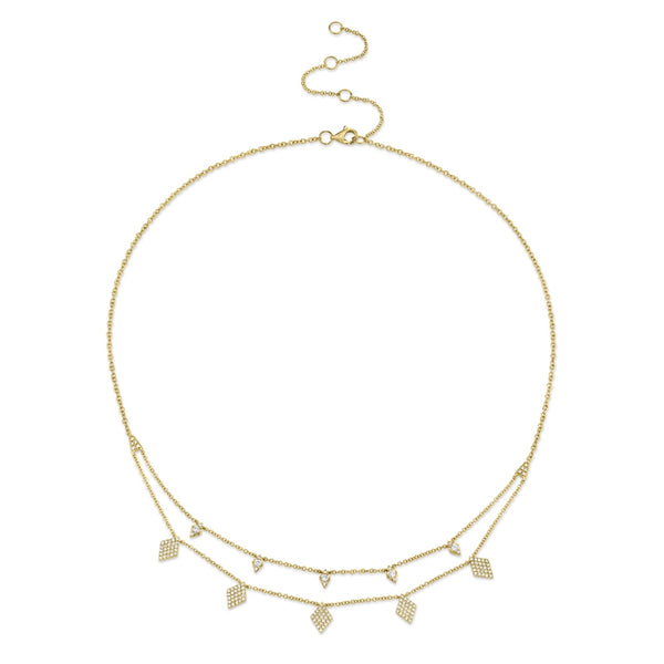 14K White Gold Diamond Charm Double Row Necklace