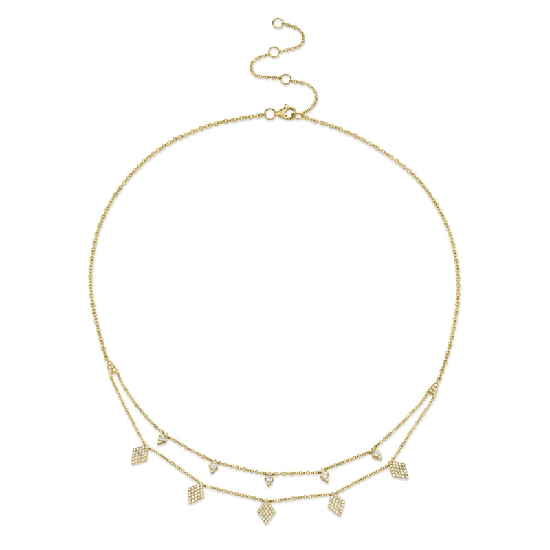 14K Yellow Gold Diamond Charm Double Row Necklace-Necklaces-Maurice's Jewelers-YELLOW GOLD-