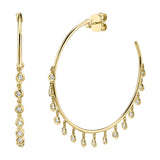 14K White Gold Diamond Bezel Dangle Hoop Earrings-Earrings-Maurice's Jewelers-