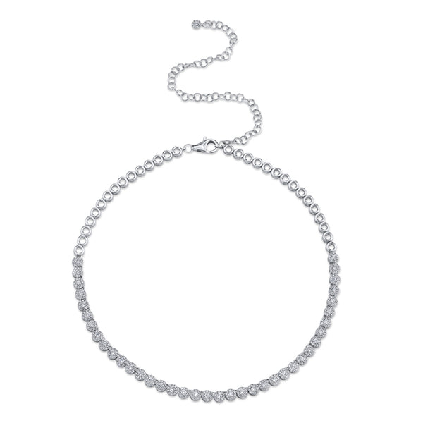 14K White Gold Halo Diamond Choker Tennis Necklace-Necklaces-Maurice's Jewelers-WHITE GOLD-