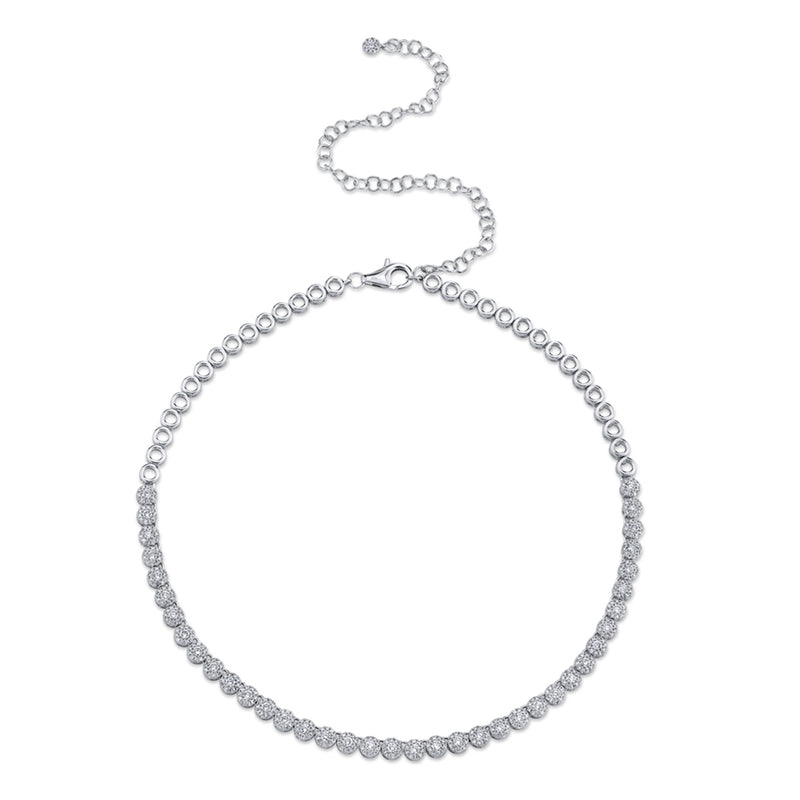 14K White Gold Halo Diamond Choker Tennis Necklace-Necklaces-Maurice's Jewelers-WHITE GOLD-
