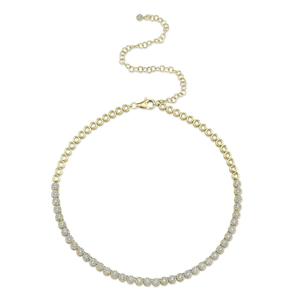14K White Gold Halo Diamond Choker Tennis Necklace-Necklaces-Maurice's Jewelers-YELLOW GOLD-