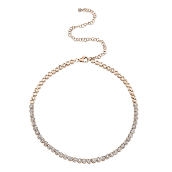 14K Rose Gold Halo Diamond Choker Tennis Necklace