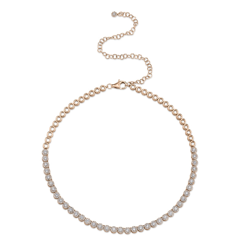 14K White Gold Halo Diamond Choker Tennis Necklace