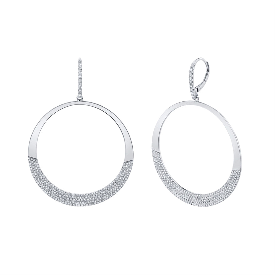 14K White Gold Diamond Pave Circle Earrings-EARRINGS-Maurice's Jewelers-