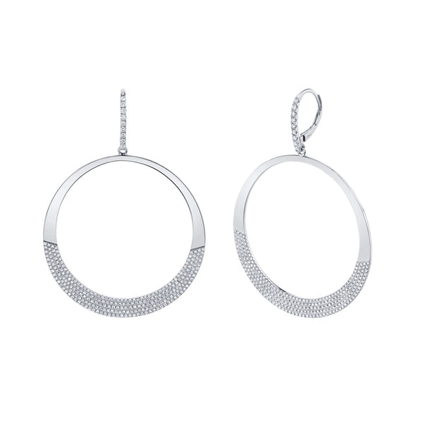 14K White Gold Diamond Pave Circle Earrings-EARRINGS-Maurice's Jewelers-