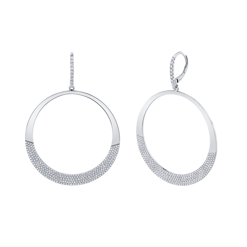 14K White Gold Diamond Pave Circle Earrings