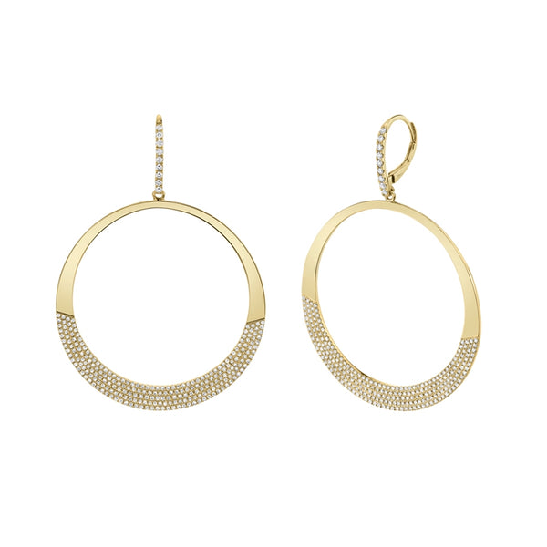 14K Yellow Gold Diamond Pave Circle Earrings