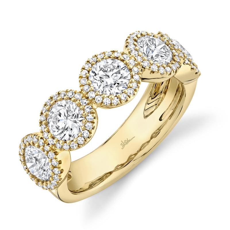 14K Yellow Gold Round + Halo Diamond Large Band