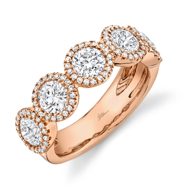 14K Rose Gold Round + Halo Diamond Large Band