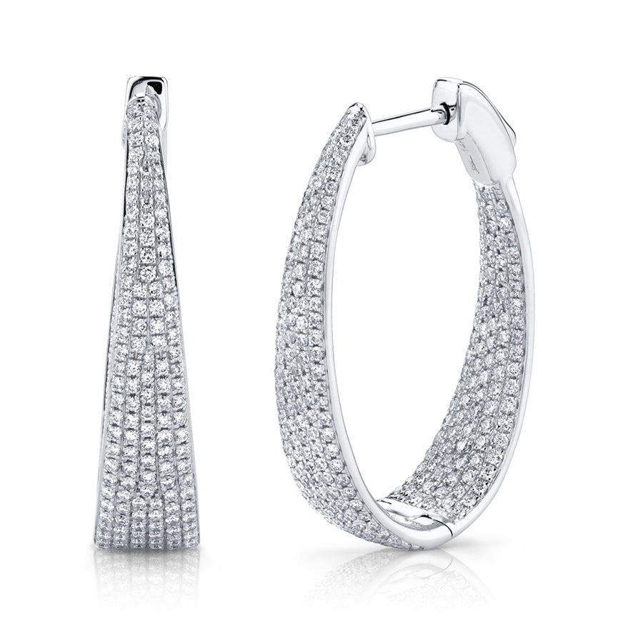 14K White Gold Diamond Oval Graduating Hoops-EARRINGS-Maurice's Jewelers-WHITE GOLD-