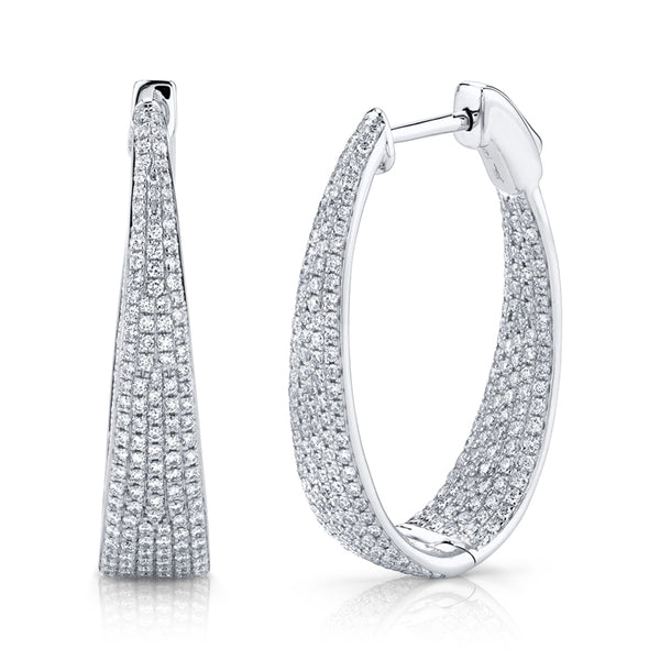 14K White Gold Diamond Oval Graduating Hoops-EARRINGS-Maurice's Jewelers-WHITE GOLD-