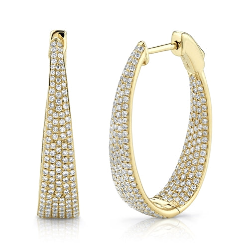 14K Yellow Gold Diamond Oval Graduating Hoops