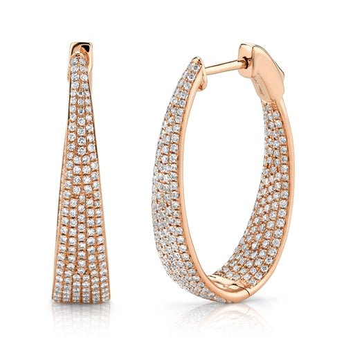 14K Rose Gold Diamond Oval Graduating Hoops