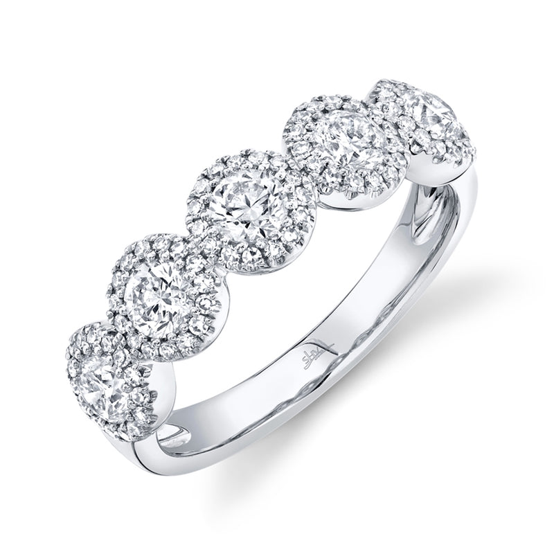 14K White Gold Round + Halo Diamond Medium Band-Rings-Maurice's Jewelers-WHITE GOLD-