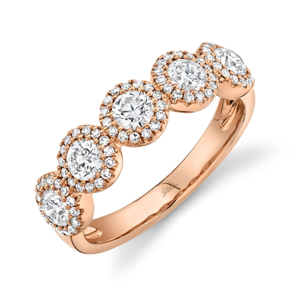 14K Rose Gold Round + Halo Diamond Medium Band