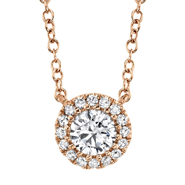 14K Rose Gold Round Brilliant Diamond Necklace