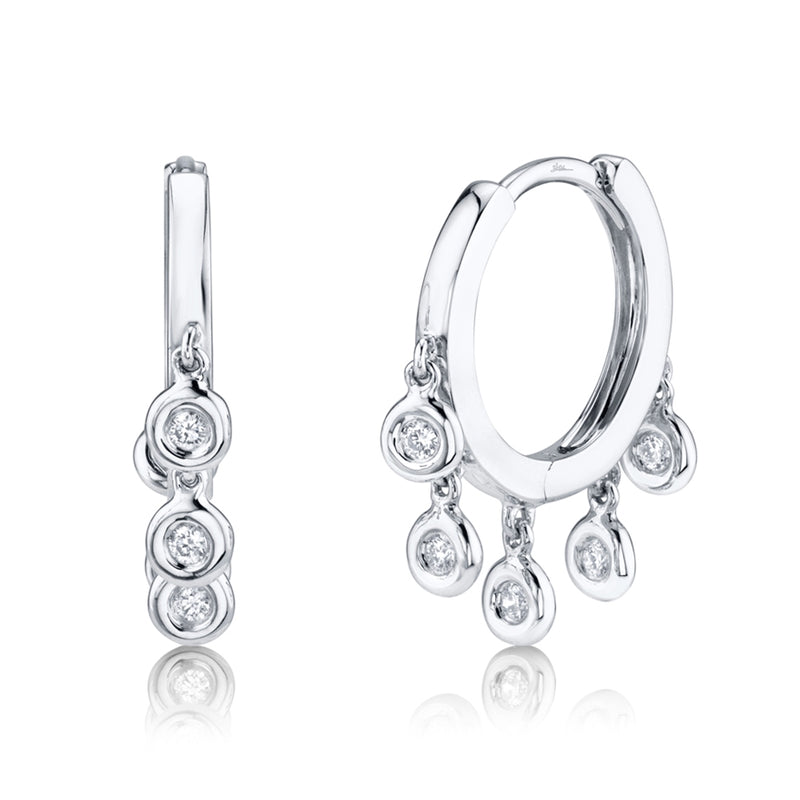 14K Rose Gold Diamond Bezel Dangle Small Hoop Earring-Earrings-Maurice's Jewelers-WHITE GOLD-