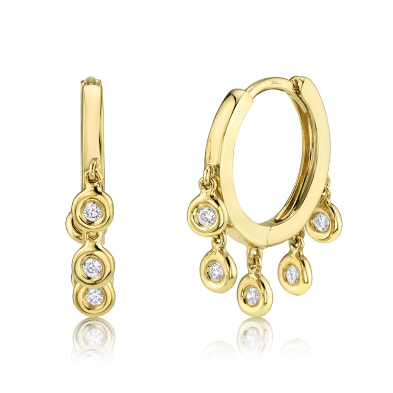 14K Rose Gold Diamond Bezel Dangle Small Hoop Earring