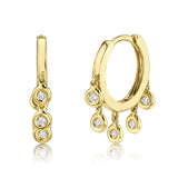 14K Yellow Gold Diamond Bezel Dangle Small Hoop Earring