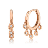 14K Rose Gold Diamond Bezel Dangle Small Hoop Earring-Earrings-Maurice's Jewelers-ROSE GOLD-
